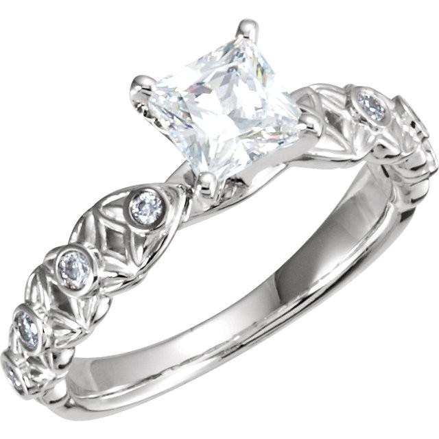 Princess And Round Brilliant Diamonds 1.66 Carat Engagement Ring White Gold 14K Engagement Ring