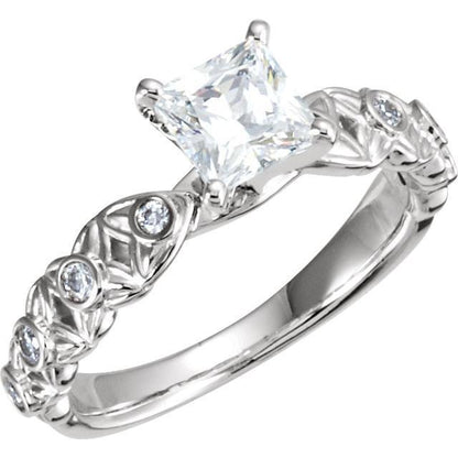 Princess And Round Brilliant Diamonds 1.66 Carat Engagement Ring White Gold 14K Engagement Ring