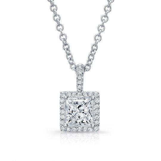 Princess And Round Cut 2.20 Ct. Diamonds Pendant Necklace Gold Pendant