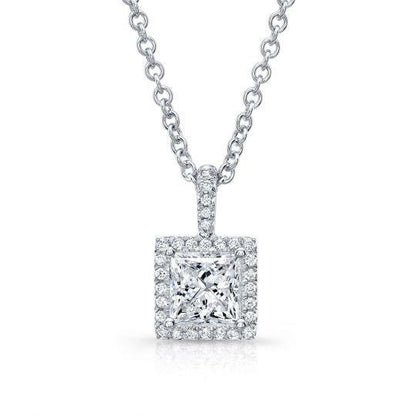 Princess And Round Cut 2.20 Ct. Diamonds Pendant Necklace Gold Pendant