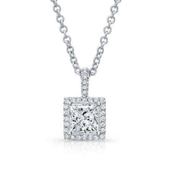 Princess And Round Cut 1.75 Ct. Natural Diamonds Pendant Necklace White Gold