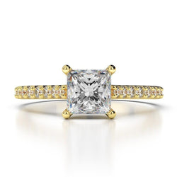 Princess And Round Cut 3 Carats Diamonds Wedding Ring Yellow Gold 14K
