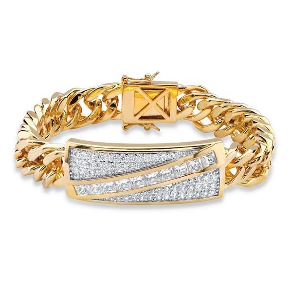 Princess And Round Cut 3.00 Ct Diamonds Men'S Link Bracelet Yellow Gold 14K Mens Bracelet