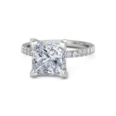 Princess And Round  Jewelry Sparkling Unique Solitaire Ring with Accents White Gold Diamond 