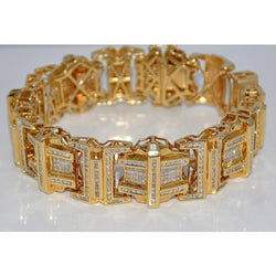 Princess & Round 9 Carats Natural Earth Mined Diamond Men's Bracelet Yellow Gold 14K