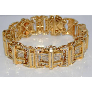 Princess And Round Cut 9 Carats Diamonds Mens Bracelet Yellow Gold 14K Mens Bracelet