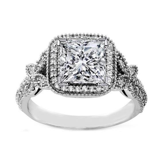 Princess And Round Cut Vintage Style Diamond Engagement Ring Halo 3 Ct. Halo Ring