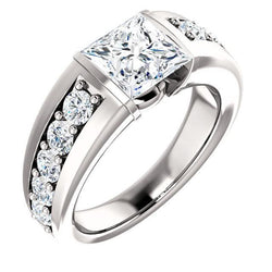 Princess And Round Diamond Anniversary Ring 2.40 Carats White Gold 14K