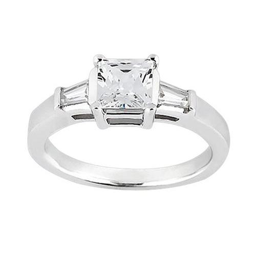 Princess & Baguette 1.20 Carat Diamond 3Stone Ring Solid White Gold 14K Jewelry Ring