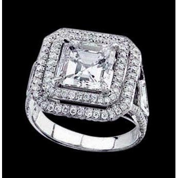 Princess Center Pave Diamonds 2.25 Cats Ring White Gold Ring