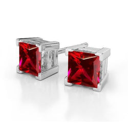 Princess Cut 10 Ct Prong Set Ruby Studs Earrings White Gold 14K