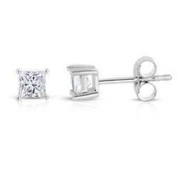 Princess Cut 2 Carats Natural Earth Mined Diamonds Women Stud Earrings White Gold 14K