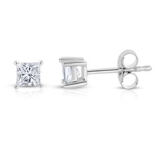 Princess Cut Diamonds Women Stud Earrings White Gold Stud Earrings