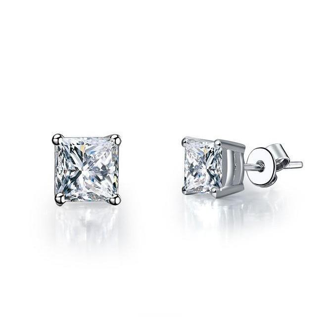 New Style Princess Cut Diamonds Studs Earring White Gold Stud Earrings