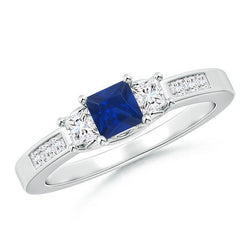 Princess Cut 2.85 Ct Sapphire And Diamonds Wedding Ring White Gold 14K