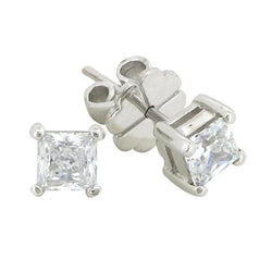 Princess Cut 3.00 Carats Diamond Studs Earrings White Gold 14K