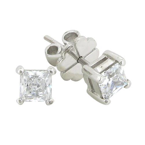 Princess Cut Diamond Studs Earrings White Gold 