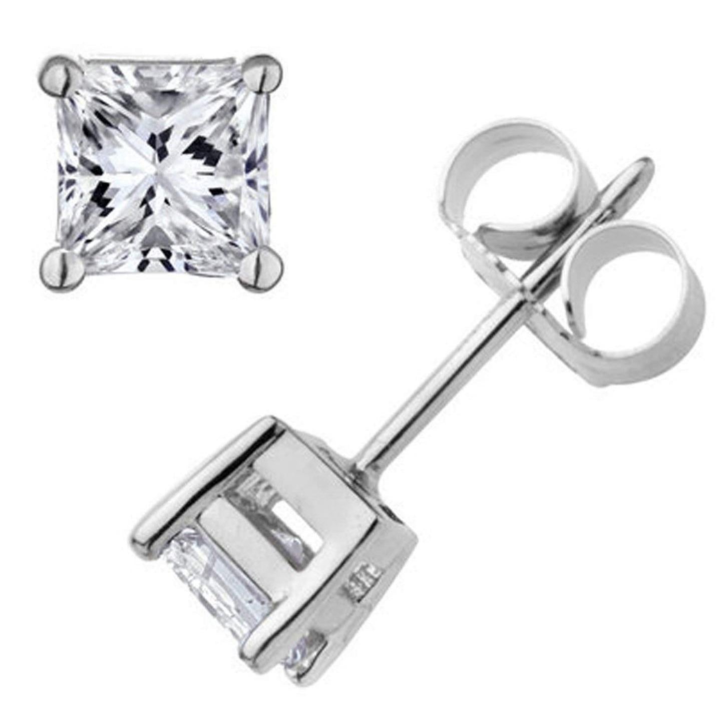 natural princess diamond 3ct earring front view