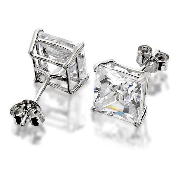 Princess Cut Diamonds Studs Earrings  White Gold 