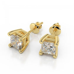 Princess Cut 3.50 Carats Natural Earth Mined Diamonds Studs Earrings 14K Yellow Gold