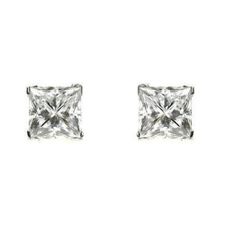 Princess Cut 4 Carats Prong Set Natural Real ( Not Lab Grown ) Diamonds Studs Earrings 14K Gold