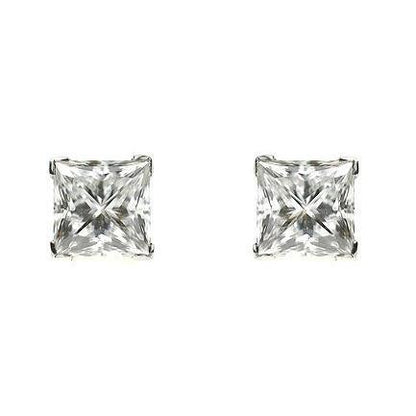 Princess Cut Women Diamond Engagement Ring White Gold Stud Earrings