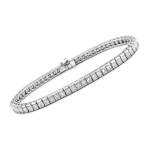 Princess Cut 9 Carats Sparkling Diamonds Tennis Bracelet Wg 10K Tennis Bracelet