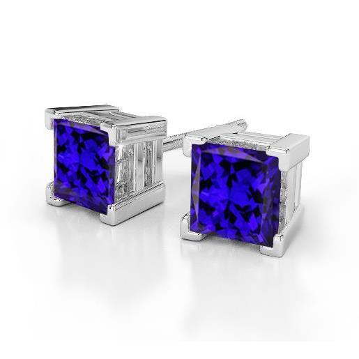Princess Cut 8 Ct Blue Tanzanite Studs Earrings 14K White Gold New Gemstone Earring