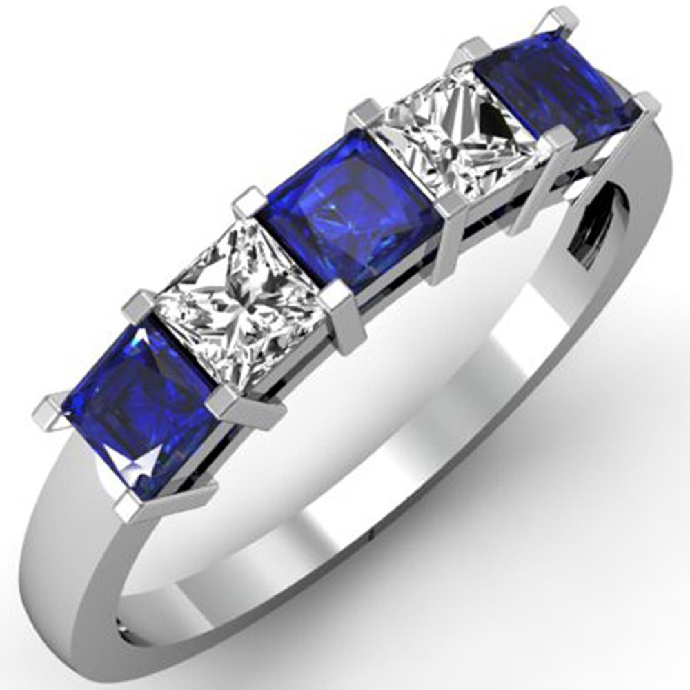 Princess Cut Ceylon Sapphire Diamonds 5 Stone Ring 1.75 Ct Gemstone Ring