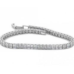 Genuine  Princess Cut Channel Set 7.55 Ct Diamonds Tennis Bracelet White Gold
