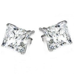 Princess Cut Genuine Natural Earth Mined Diamond 2.60 Ct Stud Earrings Solid White Gold Jewelry