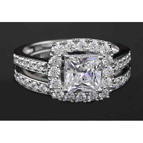 Princess Cut Diamond 3 Carats Anniversary Halo Ring Split Shank Style Halo Ring