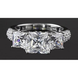 Princess Cut Diamond Engagement Ring 5 Carats White Gold 3 Stone