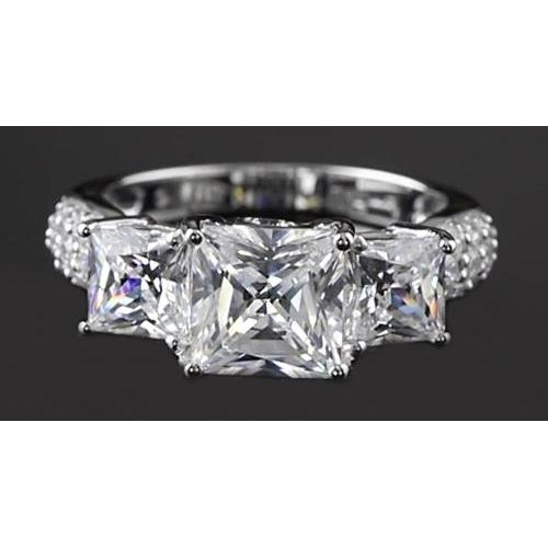 Princess Cut Diamond Engagement Ring 5 Carats White Gold Three Stone 14K Three Stone Ring