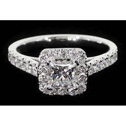 Princess Cut Natural Earth Mined Diamond Halo Setting Engagement Ring 2 Carats