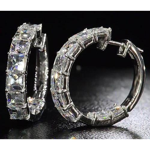 Gorgeous Princess Cut Diamond Hoop Earring  White Gold 