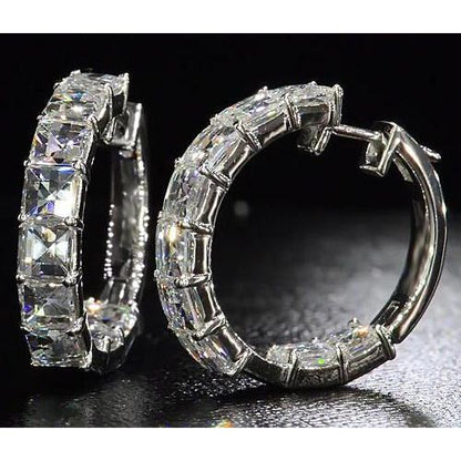 Gorgeous Princess Cut Diamond Hoop Earring  White Gold 