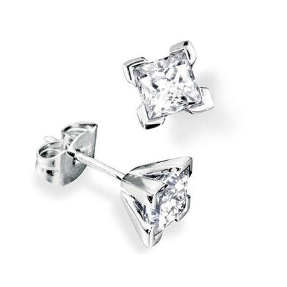 Princess Cut Diamond Stud Earring Women Gold Jewelry 