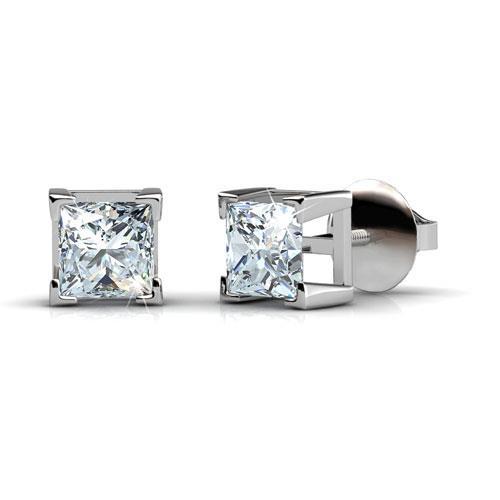 Princess Cut Lady’s White Gold Round Anniversary Stud Earrings