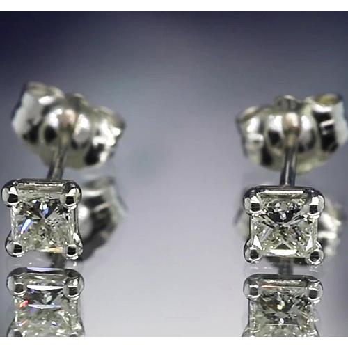Princess Cut Diamond Studs  Earring Four Prong Setting White Gold Stud Earrings