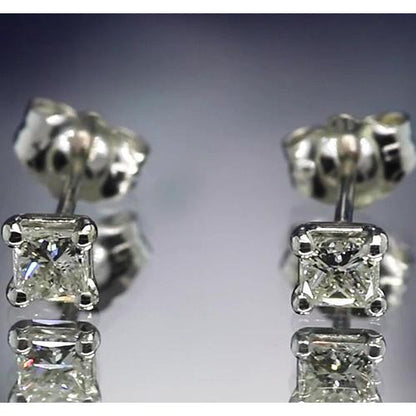 Princess Cut Diamond Studs  Earring Four Prong Setting White Gold Stud Earrings