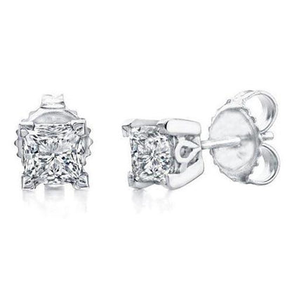 New Amazing Princess Cut Diamond Studs Earrings  White Gold Stud Earrings