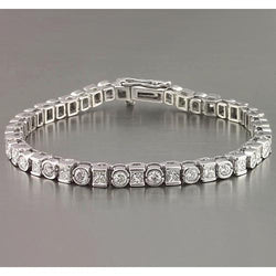 Real  Princess Round Diamond Tennis Bracelet 7.20 Carats White Gold 14K
