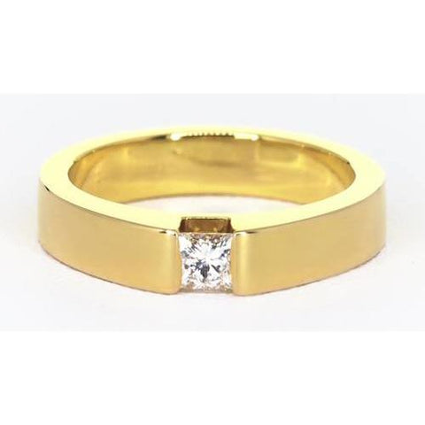 Princess Cut Diamond Tension Set Men'S Ring Yellow Gold 14K Mens Ring
