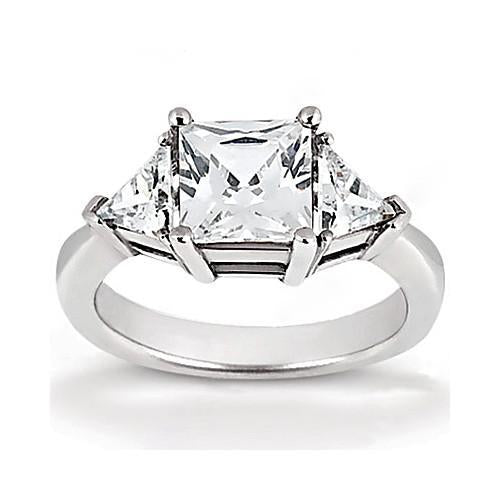 Princess Cut Diamond Three Stone Ring 2.21 Ct. Ring With Side Trilliants Trillions Three Stone Ring