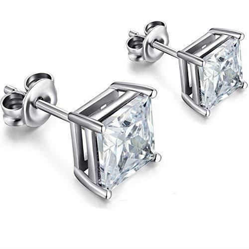 Princess Cut  half bazel fancy Engagement White Gold Diamond Stud Earrings