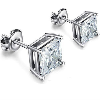Princess Cut  half bazel fancy Engagement White Gold Diamond Stud Earrings
