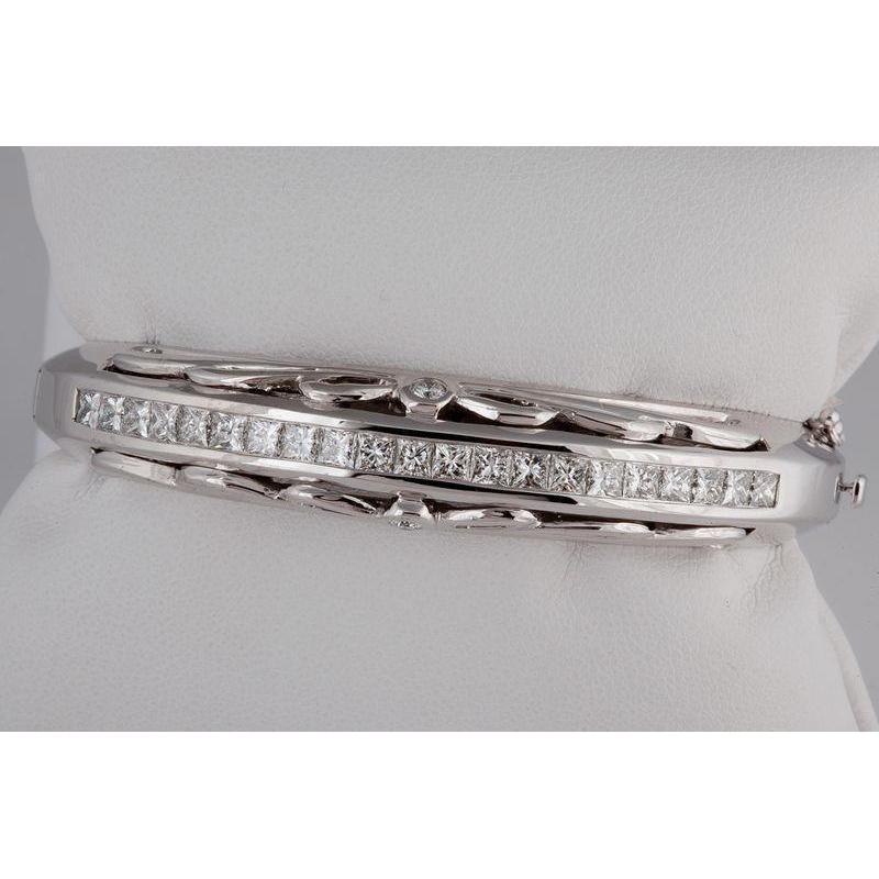 Princess Cut F Vs2 Diamond Bangle Bracelet Solid White Gold14K 5.5 Ct Bangle