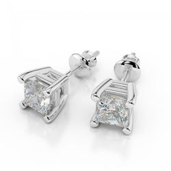 Princess Cut Prong Set 4.00 Ct Lab Grown Diamonds Studs Earrings 14K Gold New