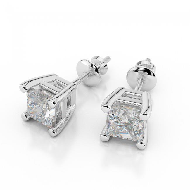 Princess Cut Prong Set  Diamonds Studs Earrings Gold New Stud Earrings
